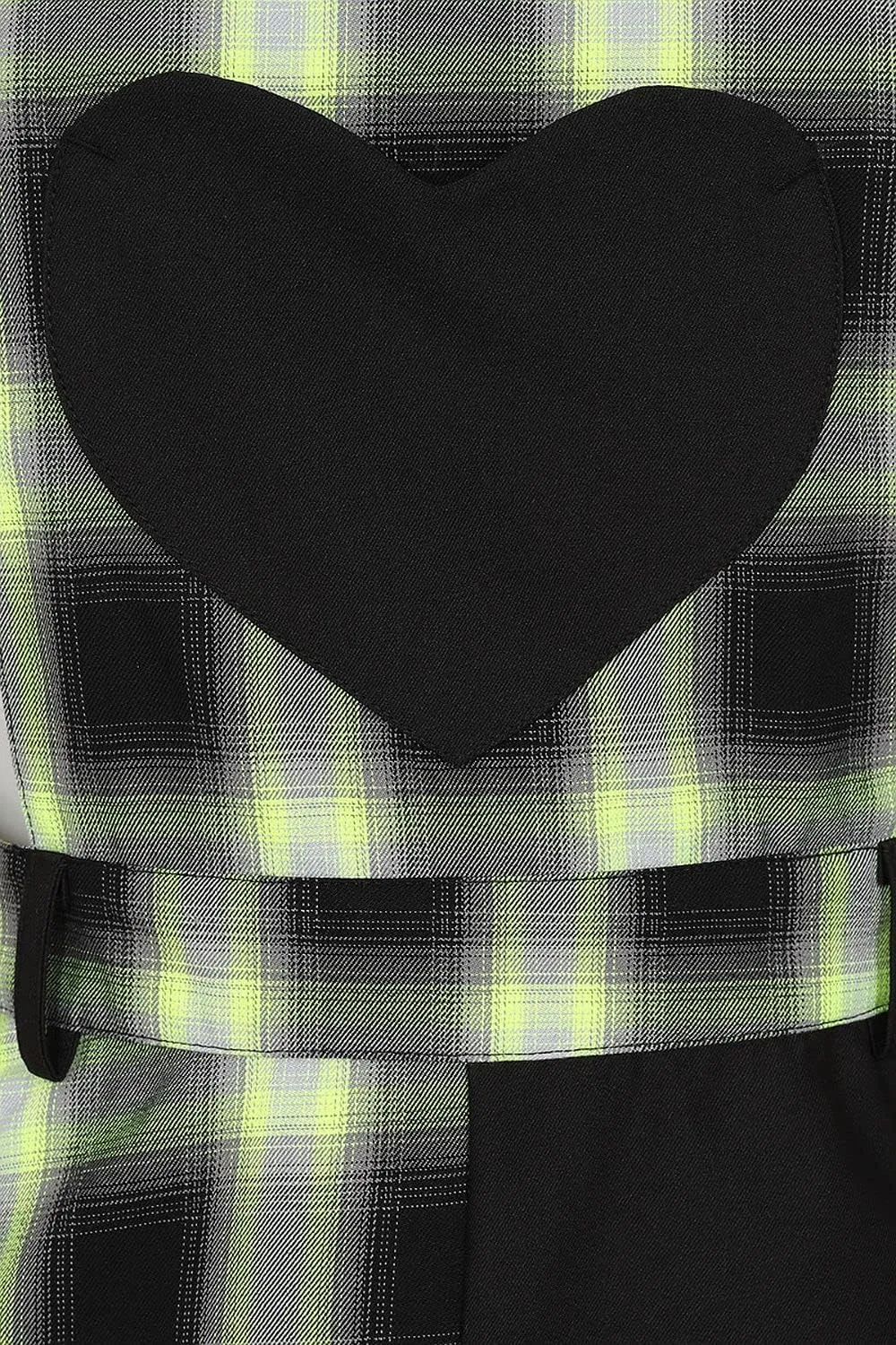 Hell Bunny Tammy Neon Green and Black Tartan Plaid Heart Pinafore Dress