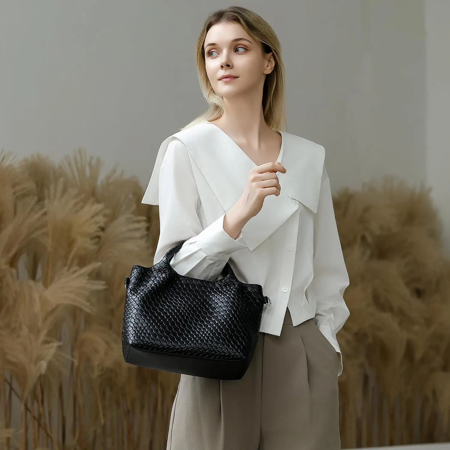 Herald Vegan Leather Top-handle Handbag for Women, Medium Soft Tote Shoulder Crossbody Bag Purse with Detachable Strap