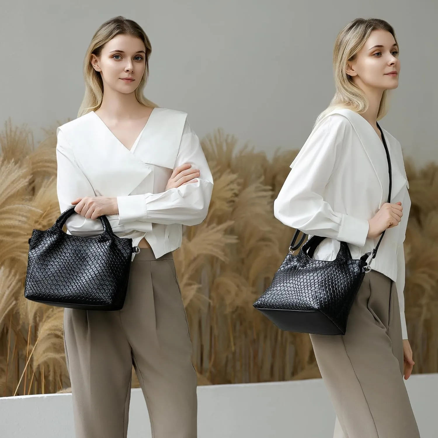 Herald Vegan Leather Top-handle Handbag for Women, Medium Soft Tote Shoulder Crossbody Bag Purse with Detachable Strap