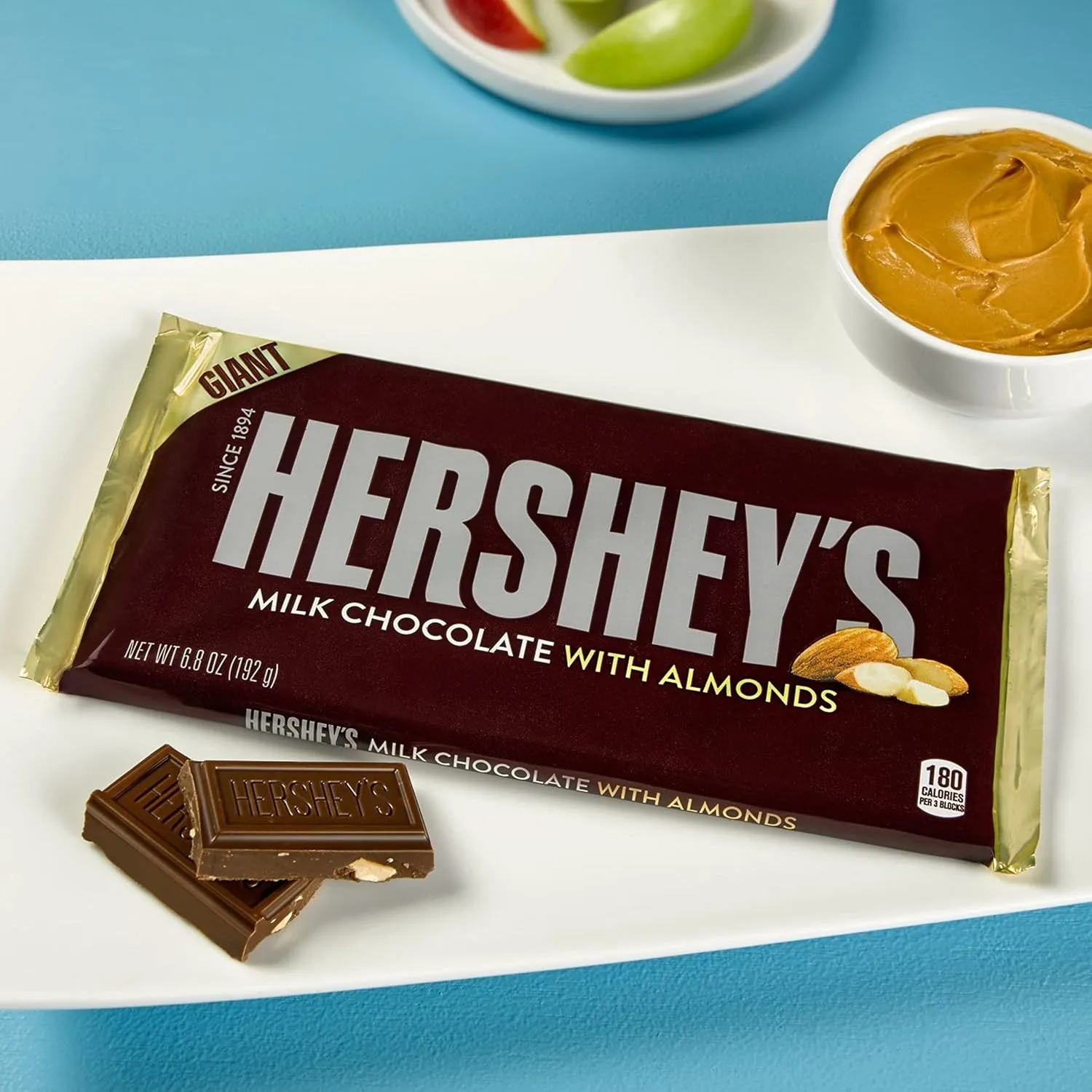 HERSHEY'S Milk Chocolate with Almonds Giant Candy, 6.8 Ounce (Pack of 12)