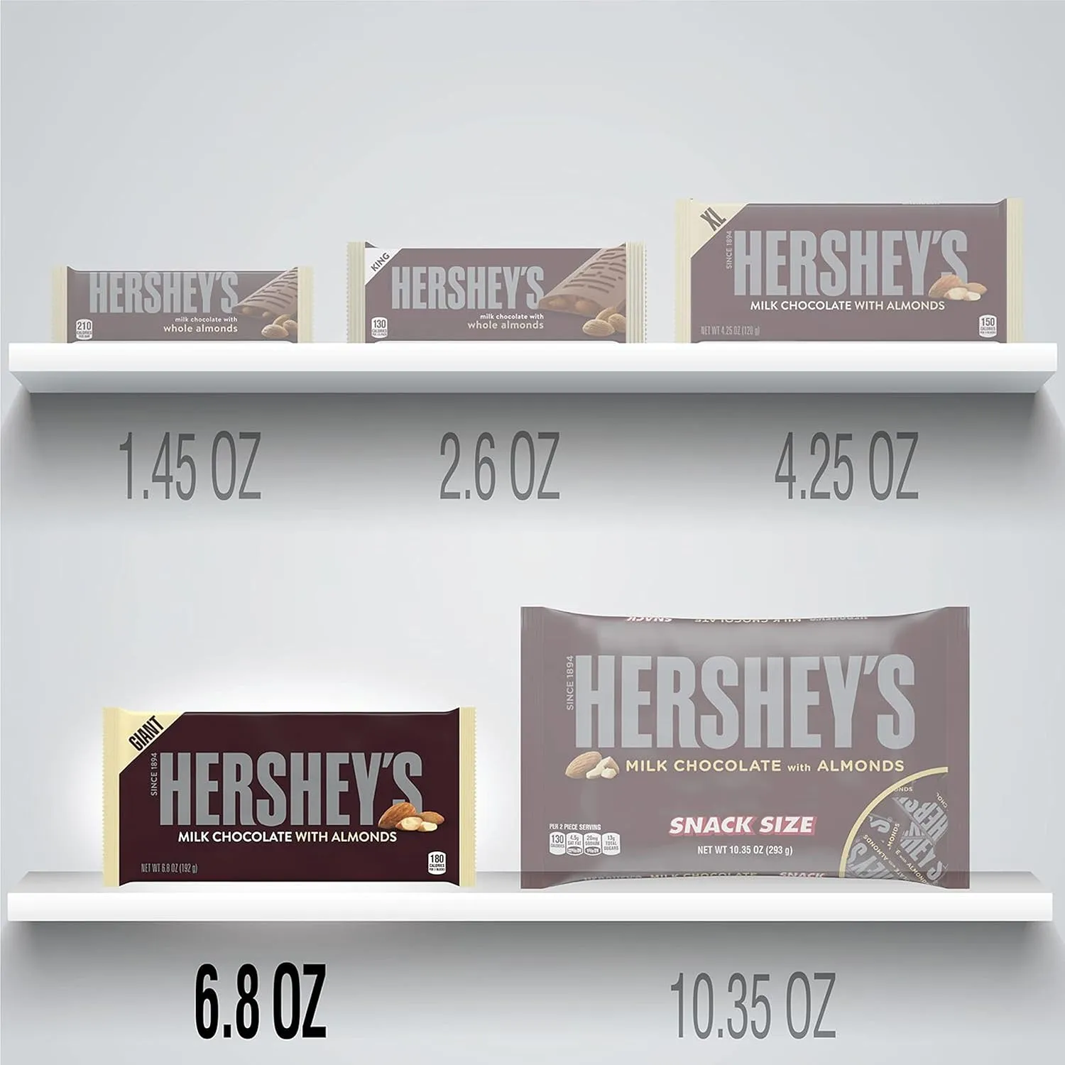 HERSHEY'S Milk Chocolate with Almonds Giant Candy, 6.8 Ounce (Pack of 12)
