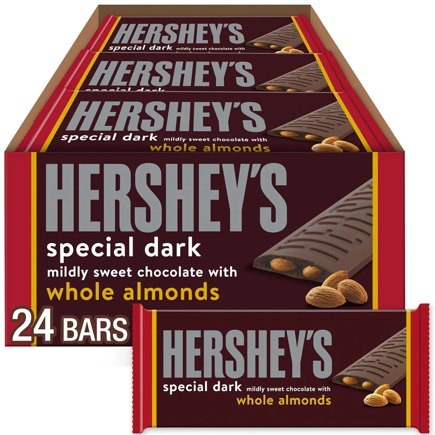 HERSHEY'S SPECIAL DARK Chocolate with Whole Almonds Candy Bars, 1.45 oz (24 Count)