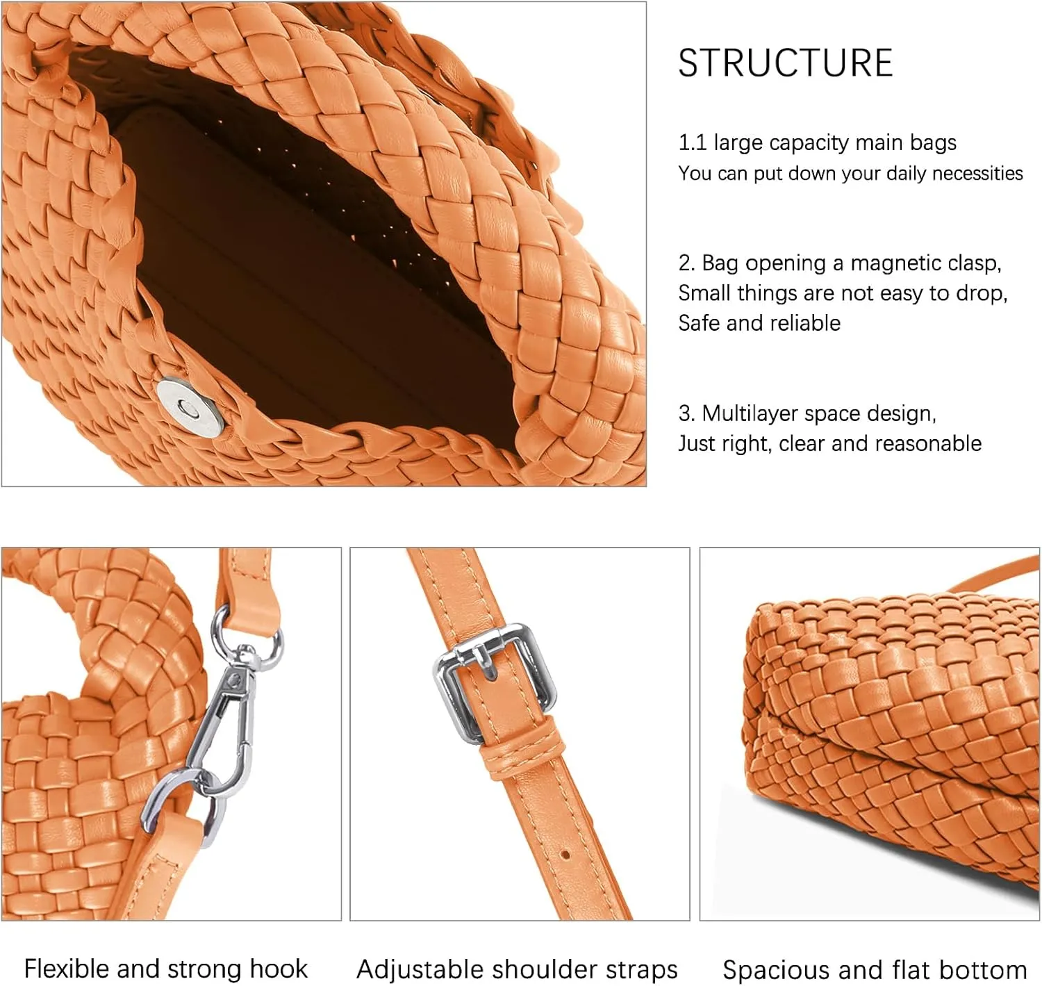 Hnycinj Hand Woven Crossbody Tote Bag for Women Small Handbag Vegan Leather Shoulderbag Lightweight Cute Purse Top Handle Bag