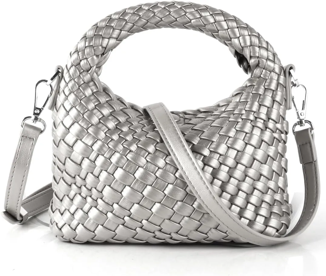 Hnycinj Hand Woven Crossbody Tote Bag for Women Small Handbag Vegan Leather Shoulderbag Lightweight Cute Purse Top Handle Bag