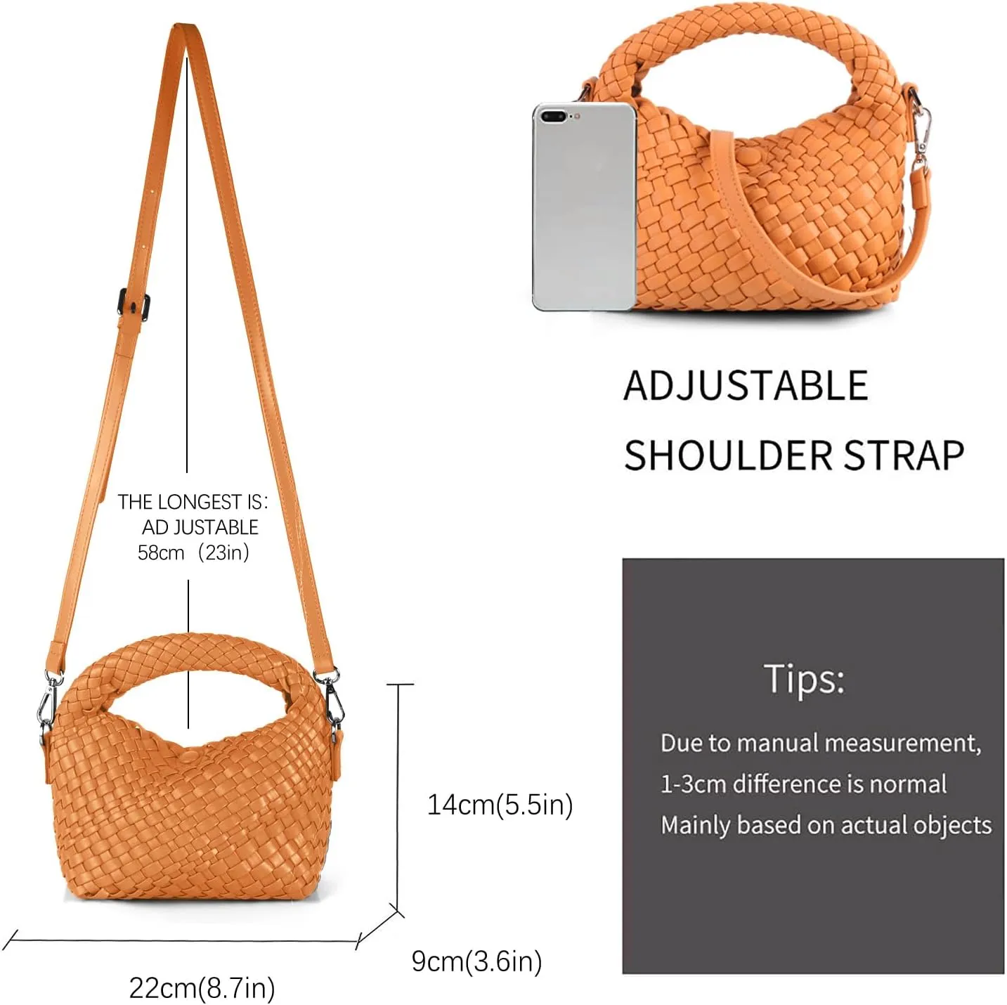 Hnycinj Hand Woven Crossbody Tote Bag for Women Small Handbag Vegan Leather Shoulderbag Lightweight Cute Purse Top Handle Bag