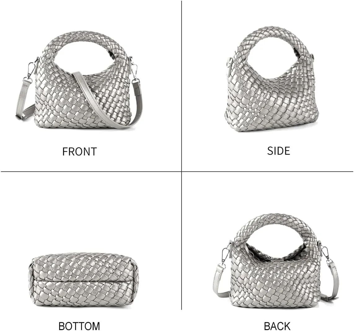 Hnycinj Hand Woven Crossbody Tote Bag for Women Small Handbag Vegan Leather Shoulderbag Lightweight Cute Purse Top Handle Bag