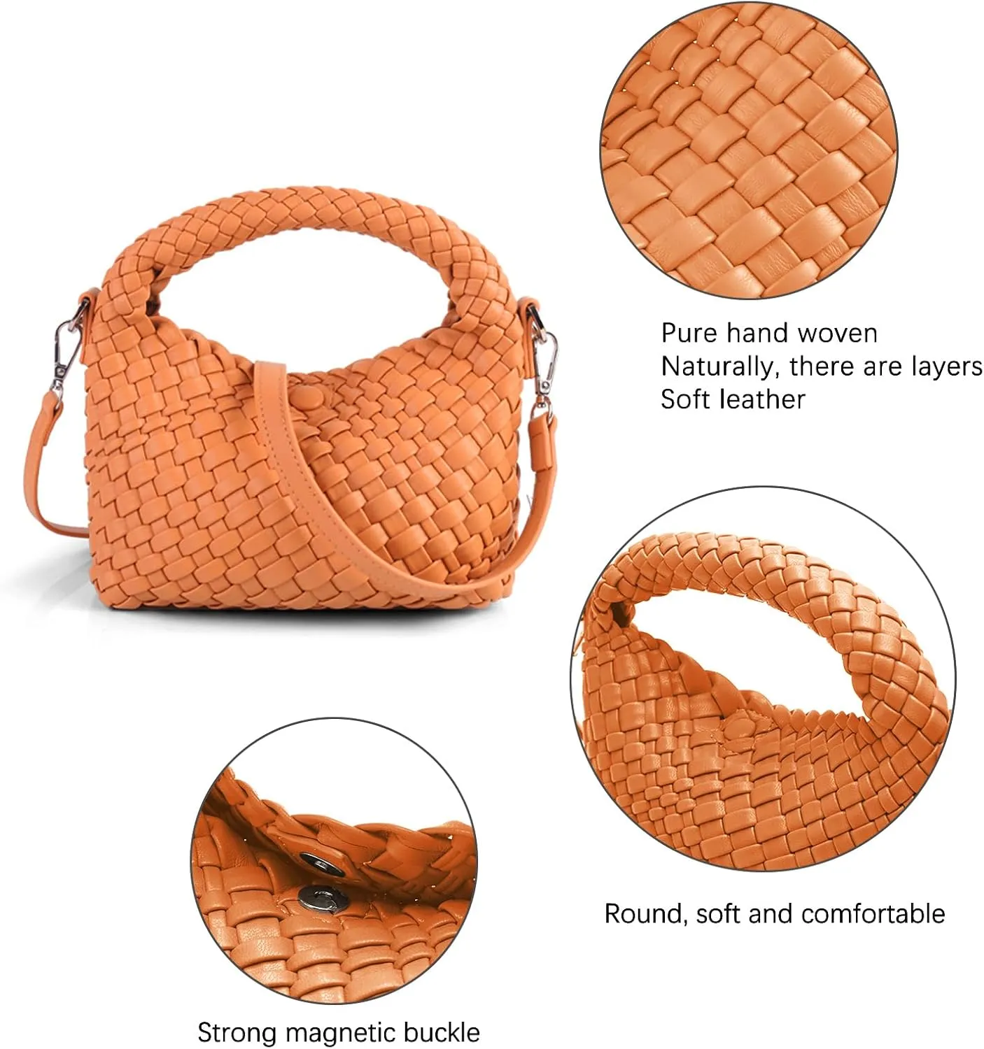 Hnycinj Hand Woven Crossbody Tote Bag for Women Small Handbag Vegan Leather Shoulderbag Lightweight Cute Purse Top Handle Bag