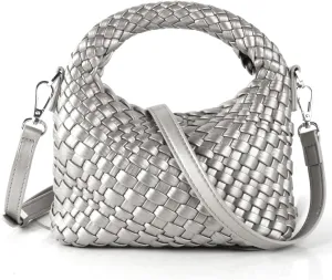 Hnycinj Hand Woven Crossbody Tote Bag for Women Small Handbag Vegan Leather Shoulderbag Lightweight Cute Purse Top Handle Bag