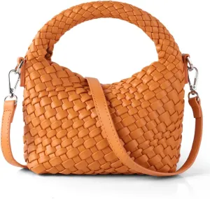 Hnycinj Hand Woven Crossbody Tote Bag for Women Small Handbag Vegan Leather Shoulderbag Lightweight Cute Purse Top Handle Bag