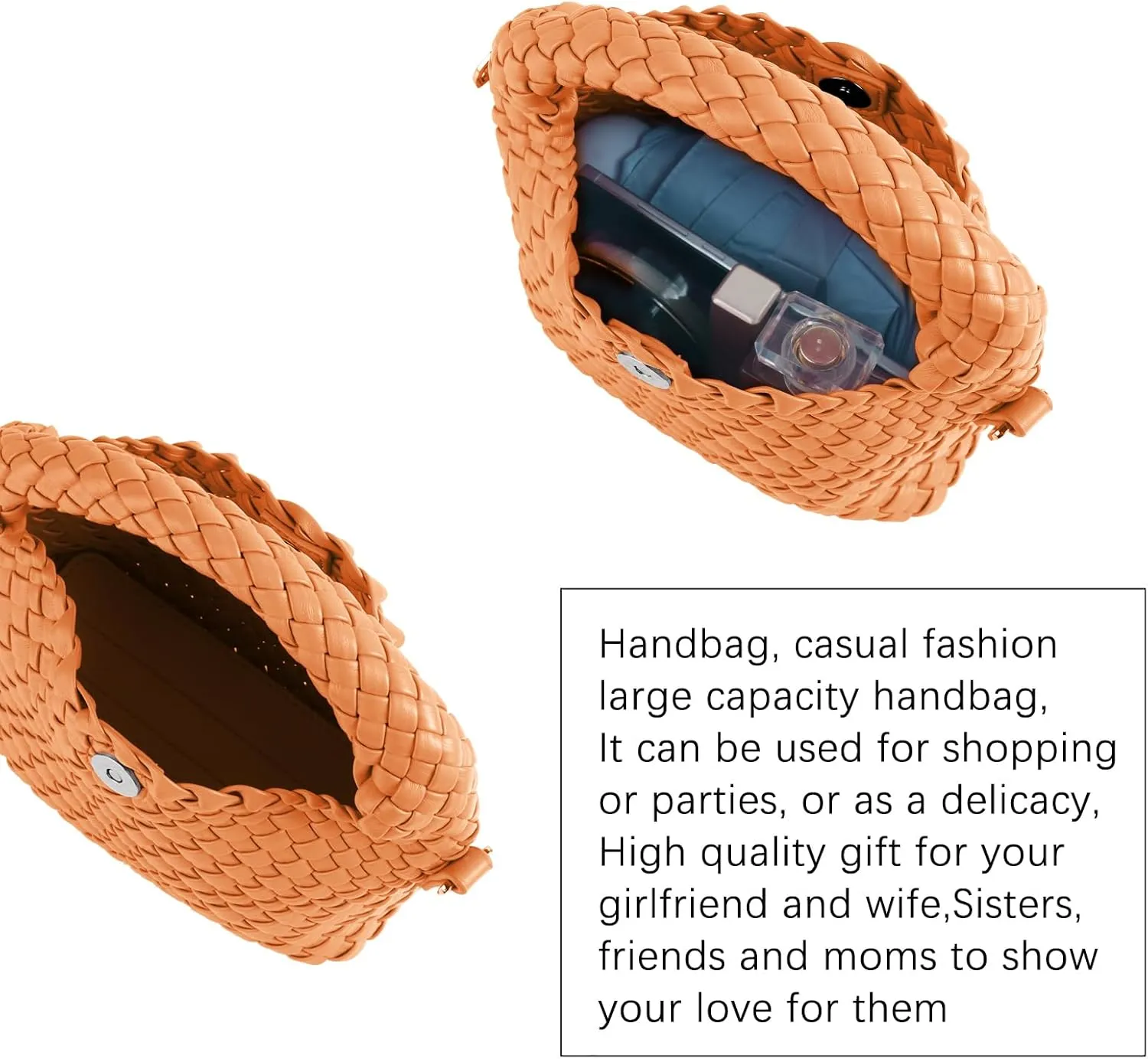 Hnycinj Hand Woven Crossbody Tote Bag for Women Small Handbag Vegan Leather Shoulderbag Lightweight Cute Purse Top Handle Bag