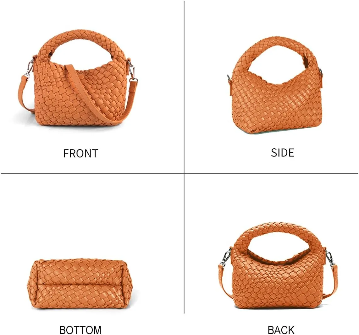 Hnycinj Hand Woven Crossbody Tote Bag for Women Small Handbag Vegan Leather Shoulderbag Lightweight Cute Purse Top Handle Bag