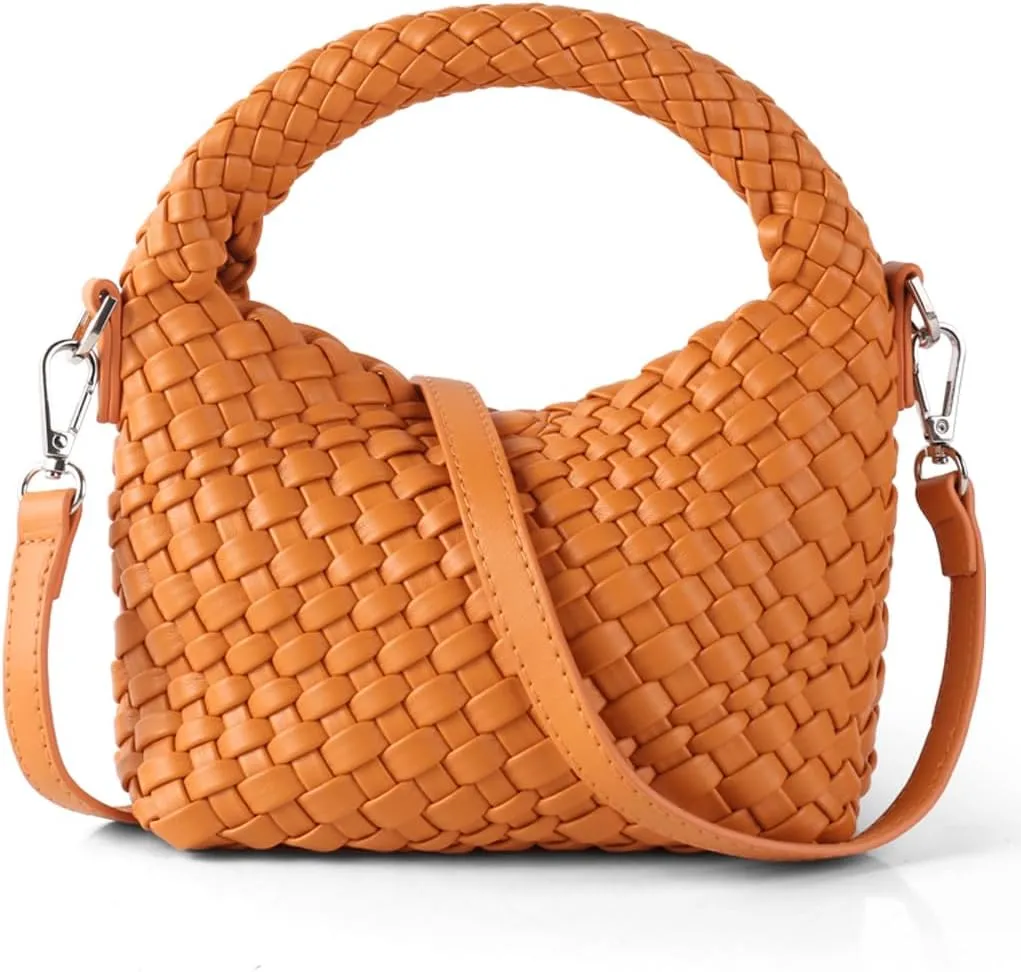 Hnycinj Hand Woven Crossbody Tote Bag for Women Small Handbag Vegan Leather Shoulderbag Lightweight Cute Purse Top Handle Bag