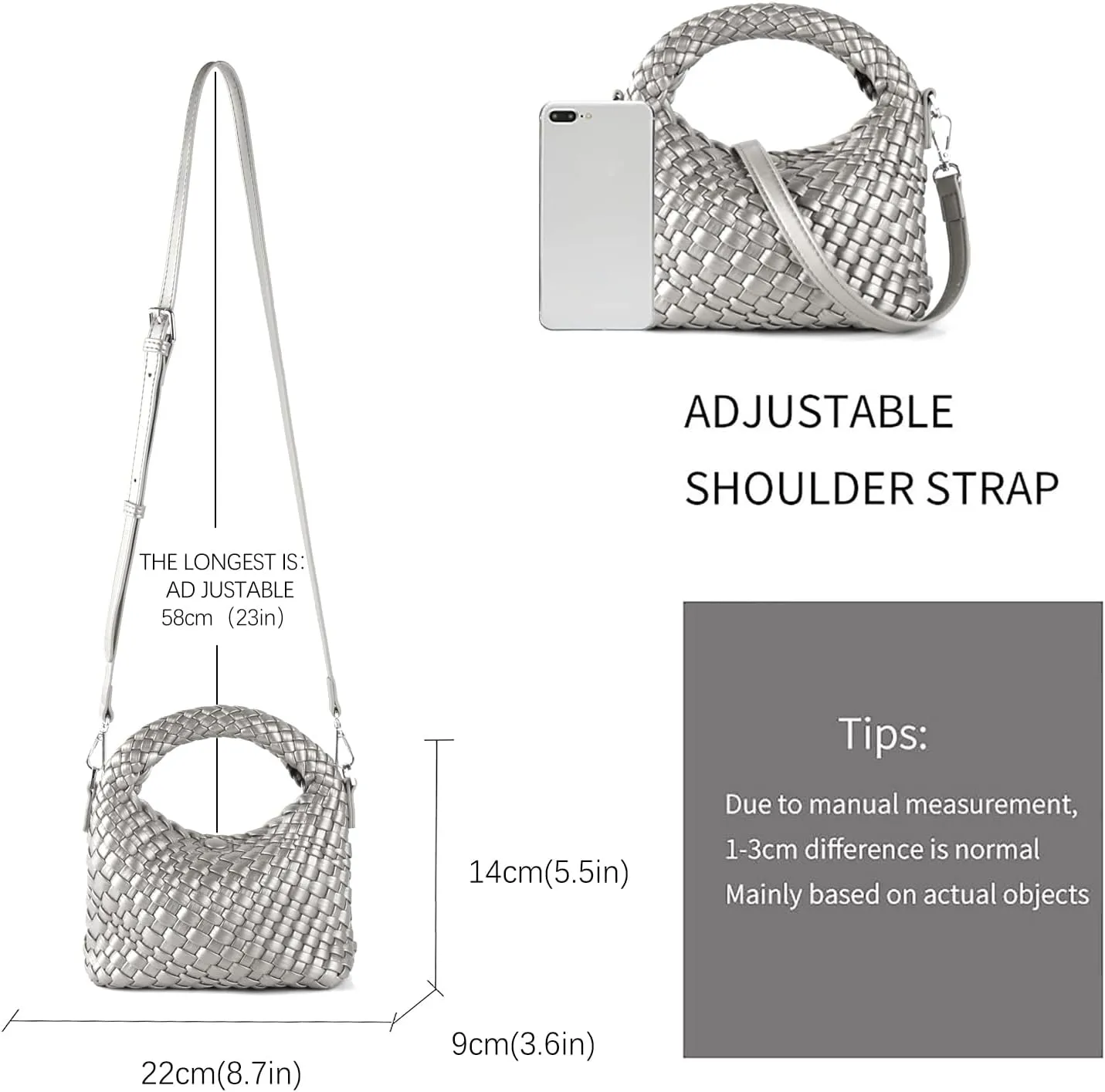 Hnycinj Hand Woven Crossbody Tote Bag for Women Small Handbag Vegan Leather Shoulderbag Lightweight Cute Purse Top Handle Bag
