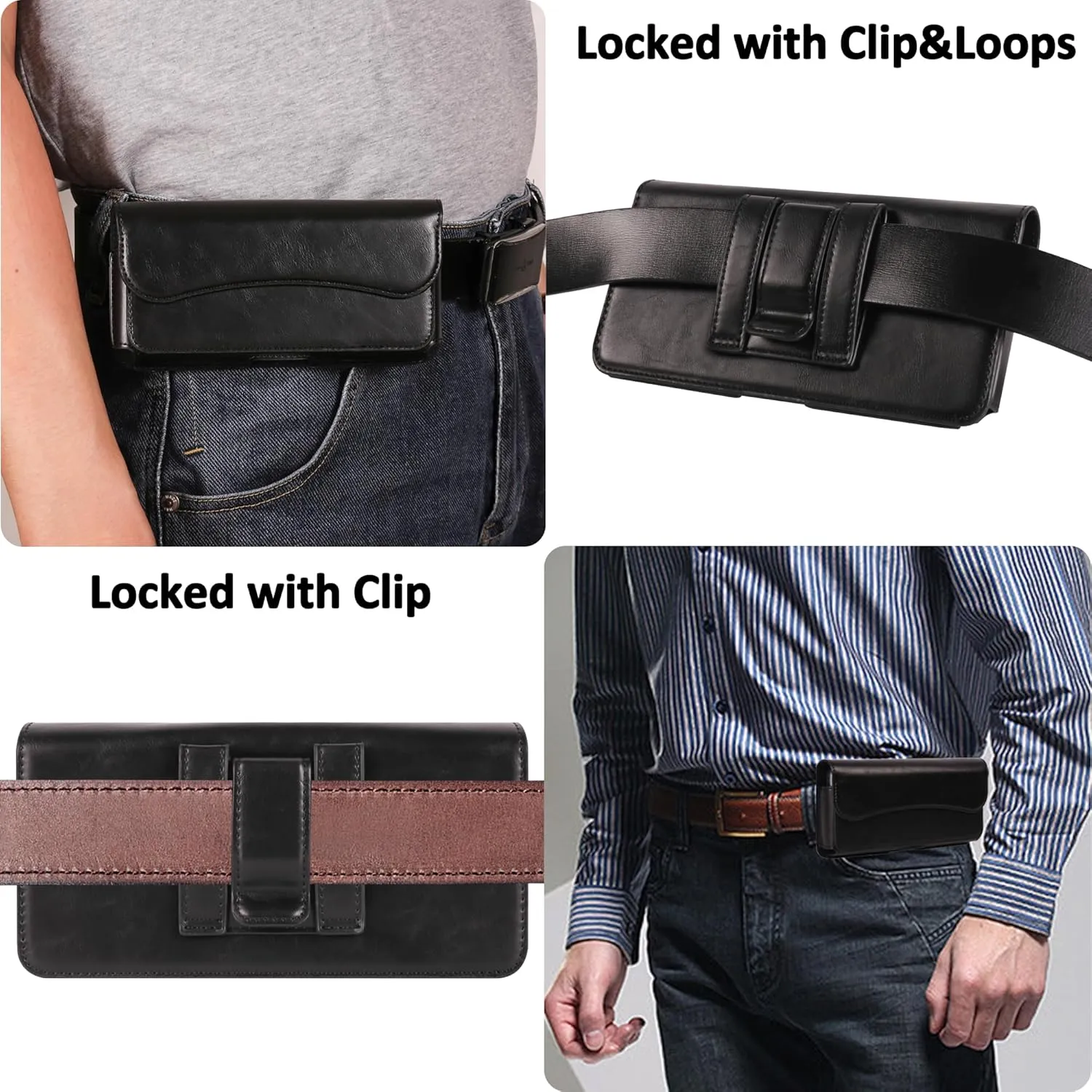 Holster for iPhone 15 15 Pro 14, 14 Pro, 13 Pro, 13, 12 Pro, 12, iPhone 11, XR - Premium Cell Phone Case with Belt Clip [Magnetic Closure] Phone Belt Holder for Men, Black
