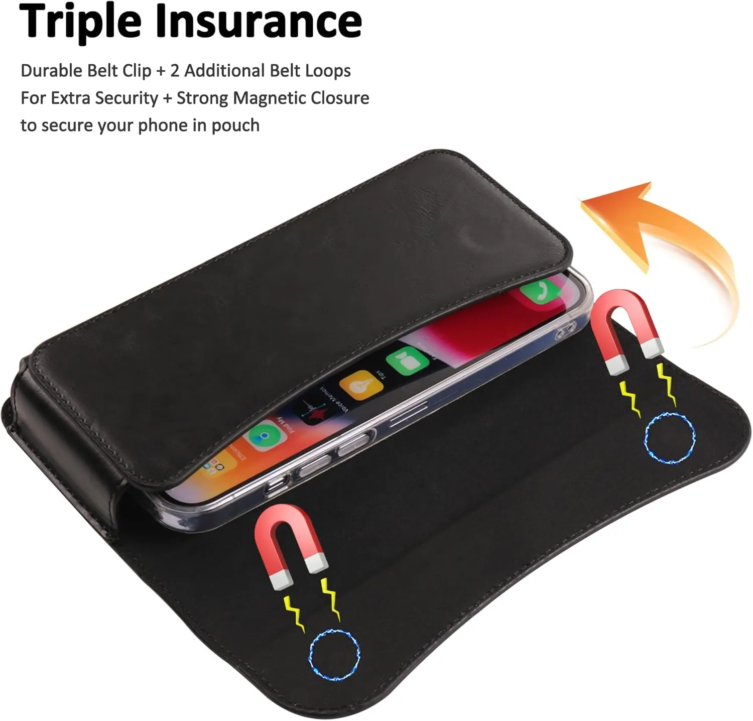 Holster for iPhone 15 15 Pro 14, 14 Pro, 13 Pro, 13, 12 Pro, 12, iPhone 11, XR - Premium Cell Phone Case with Belt Clip [Magnetic Closure] Phone Belt Holder for Men, Black