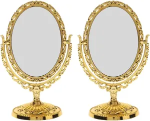Homoyoyo 2pcs Vintage Double Side Makeup Mirror Desktop Antique Mirror European Style Swivel Oval Tabletop Mirror Vanity Makeup Mirror for Vanity Table Use