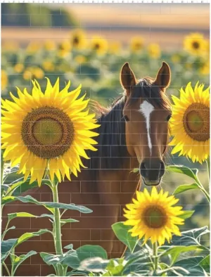 Horse and Sunflower Building Block Puzzle Personalized Building Bricks for Adults Square Shaped Block Puzzle Building Valentine's Day Gifts for Home Decor Brick Puzzle