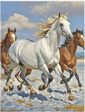 Horses Running Art Building Block Puzzle Personalized Building Bricks for Adults Square Shaped Block Puzzle Building Valentine's Day Gifts for Home Decor Brick Puzzle