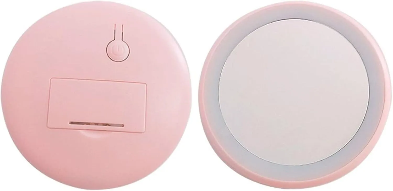 Hottest Rechargeable Mini Portable Round HD Makeup Cosmetic Mirror with 12LED Lights Makeup Light Magnifying Pocket (Color : Pink Battery) (Pink Batte