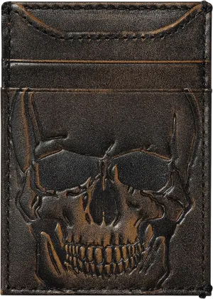 House of Jack Co. Skull Slim Money Clip Wallet for Men, Front Pocket Wallet with Strong Magnet, Full Grain Cowhide Card Holder Wallet, Black