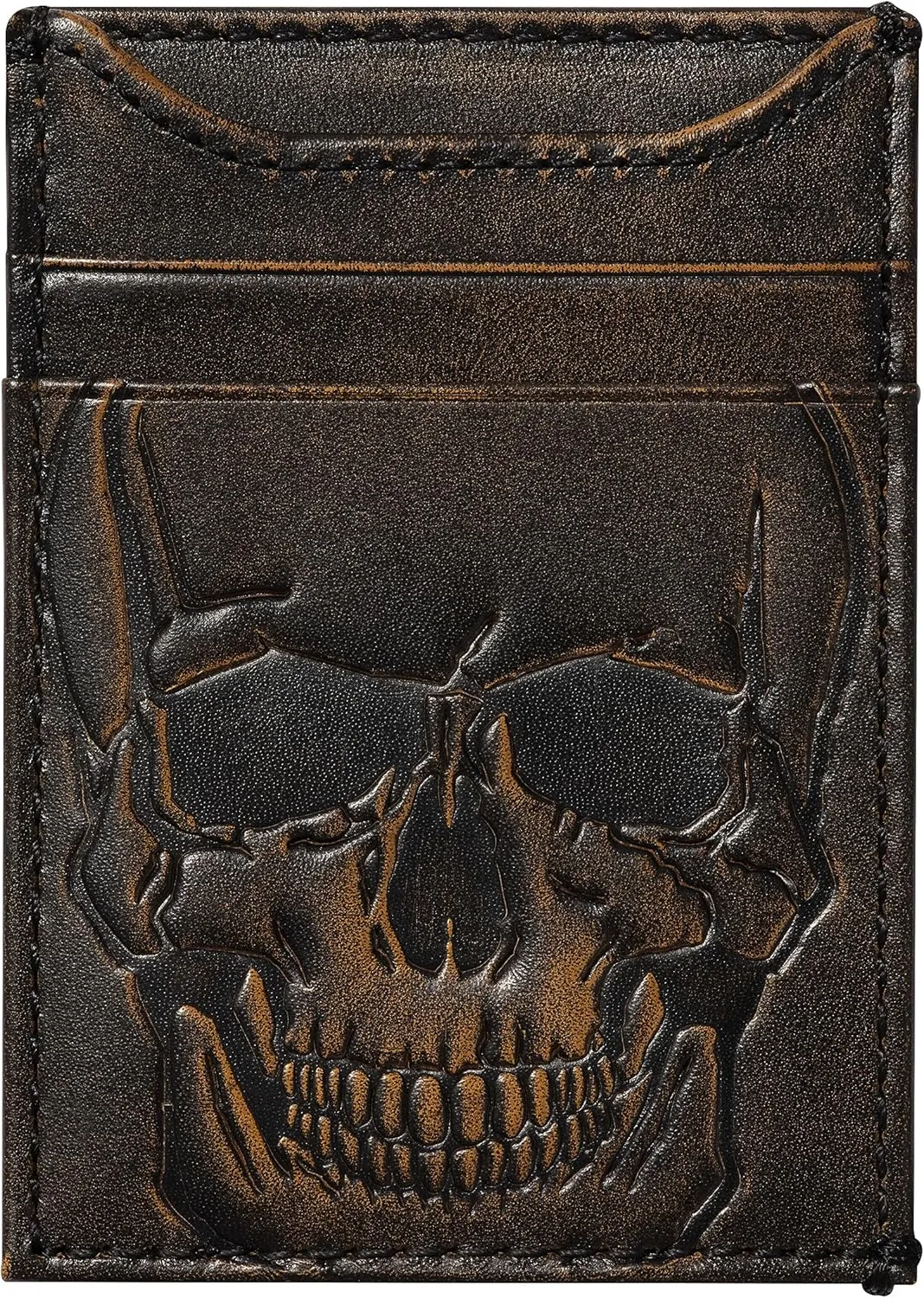 House of Jack Co. Skull Slim Money Clip Wallet for Men, Front Pocket Wallet with Strong Magnet, Full Grain Cowhide Card Holder Wallet, Black