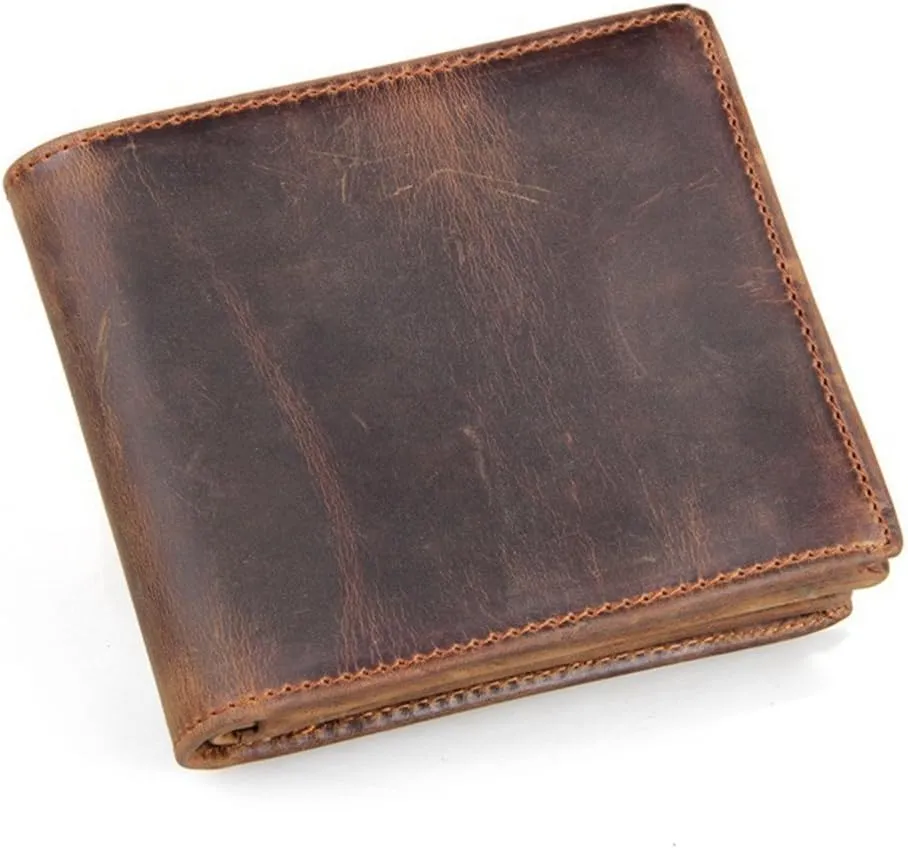 HRS Genuine Leather Wallets for Men-Handmade Vintage Italian Distressed Large Bifold Men's Wallet with RFID Blocking ID Window and Zipper