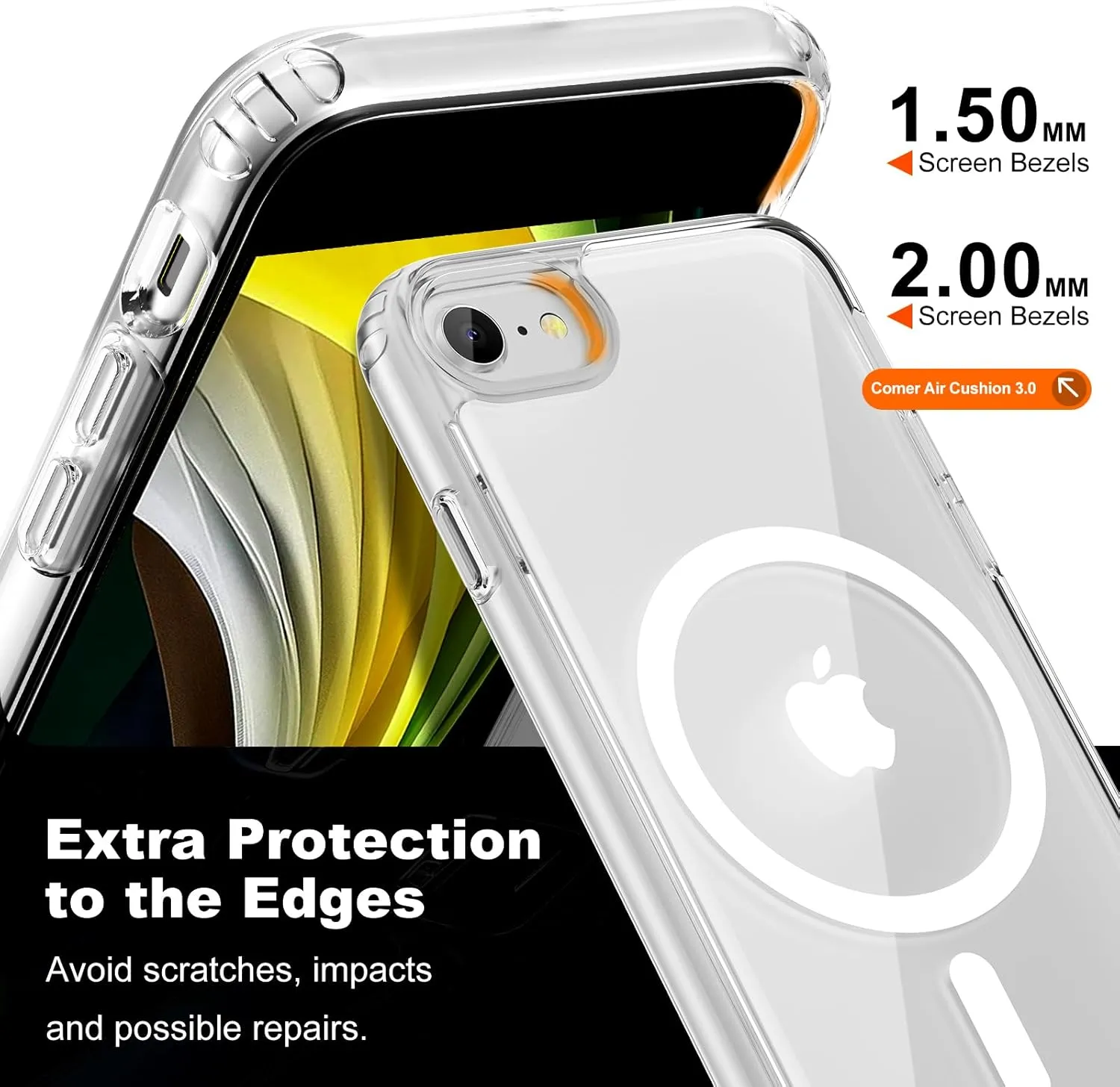 Hualele Magnetic for iPhone SE Case 2022/3rd/2020/2nd gen,iPhone 8/7 Case,Compatible with MagSafe, Military Grade Dropproof Translucent Hard Back Soft Edge Protective Phone Case Clear