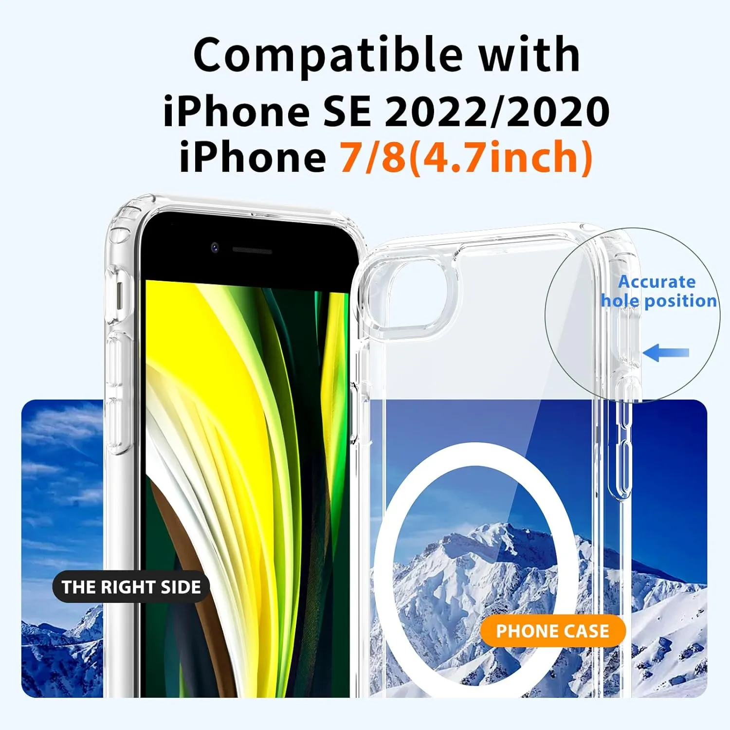 Hualele Magnetic for iPhone SE Case 2022/3rd/2020/2nd gen,iPhone 8/7 Case,Compatible with MagSafe, Military Grade Dropproof Translucent Hard Back Soft Edge Protective Phone Case Clear