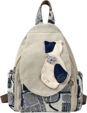 HUANGGUOSHU Boho and Hippie Small Canvas Backpack Purse for Women - Convertible Sling Bag, Embroidered and Woven Tapestry Patterns 1 Cat