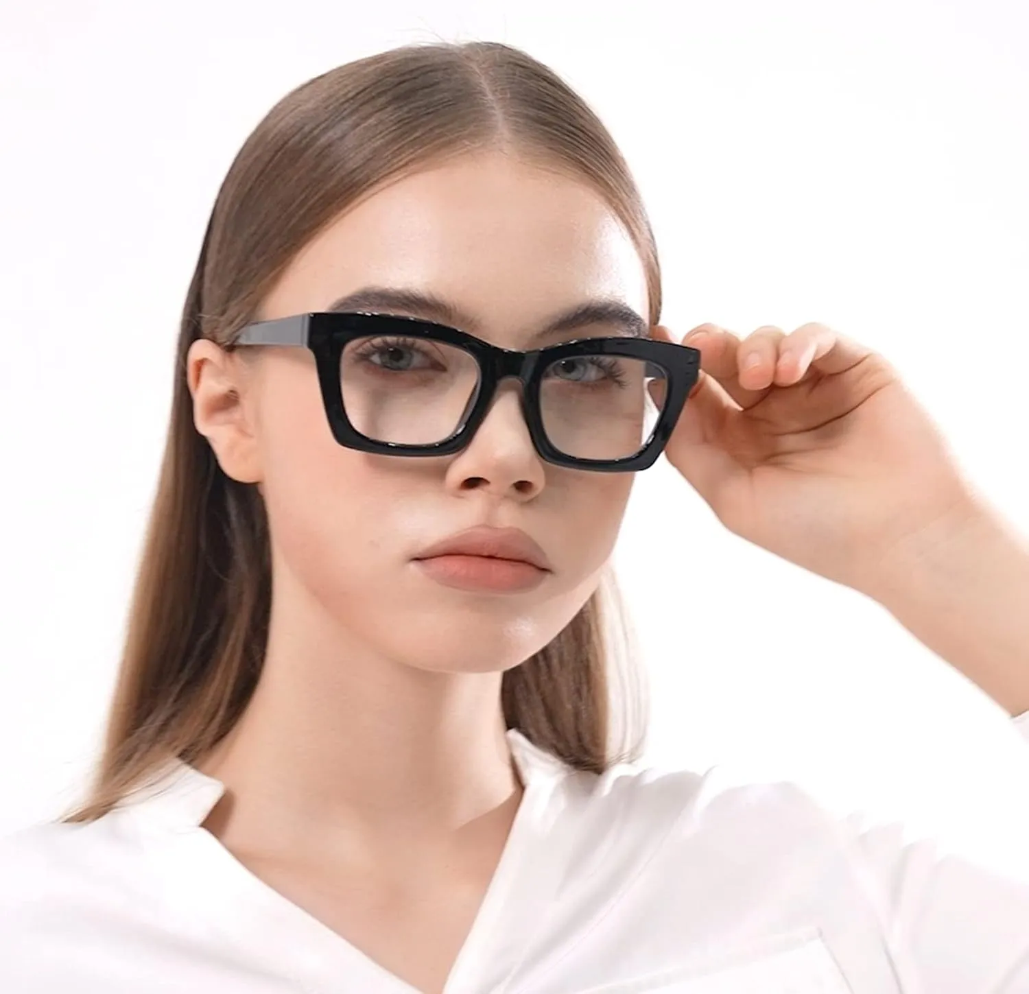 Hubeye 5 Pairs Oprah Style Square Reading Glasses for Women Men Blue Light Blocking Computer Readers with leather case  0.0