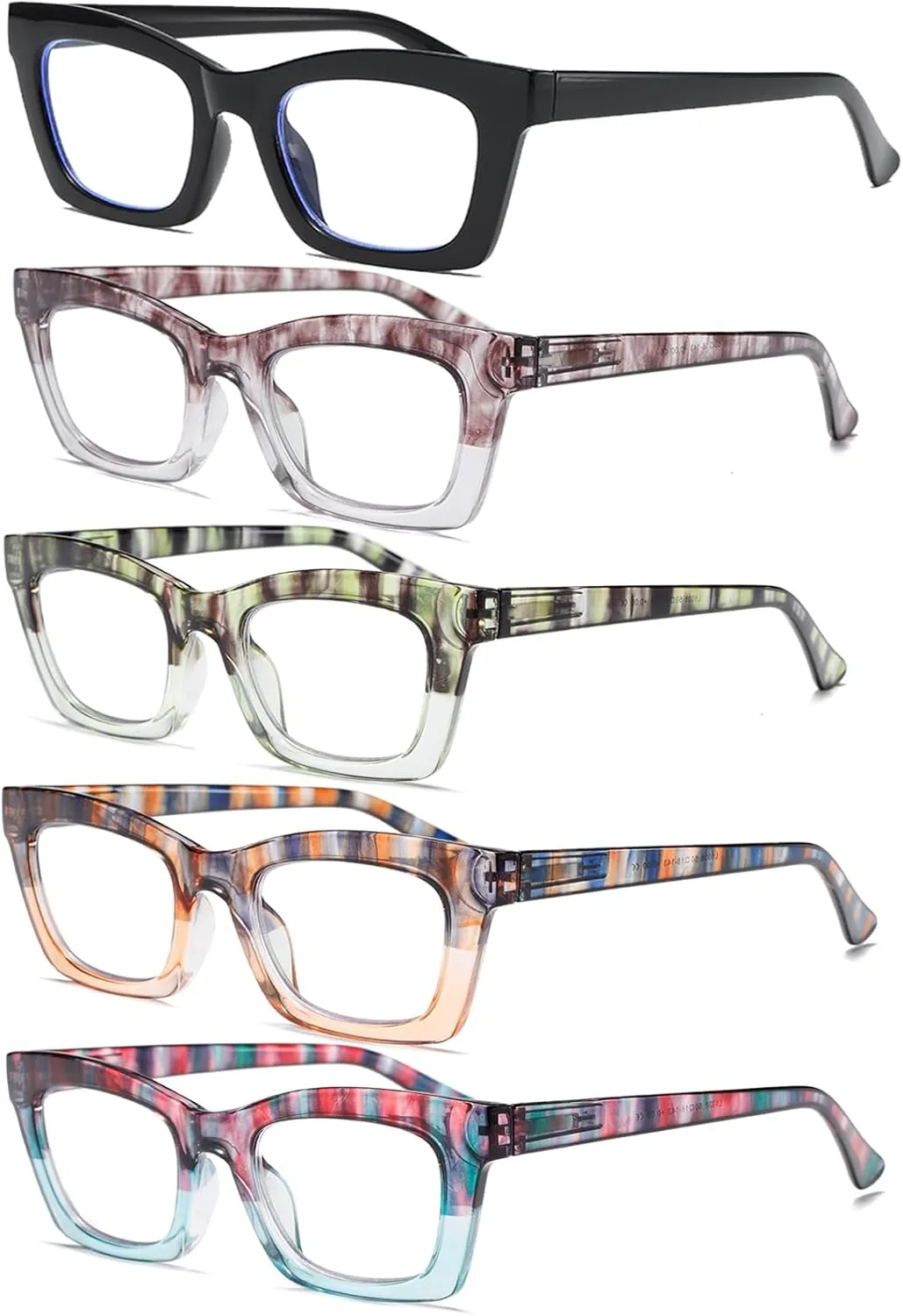 Hubeye 5 Pairs Oprah Style Square Reading Glasses for Women Men Blue Light Blocking Computer Readers with leather case  0.0