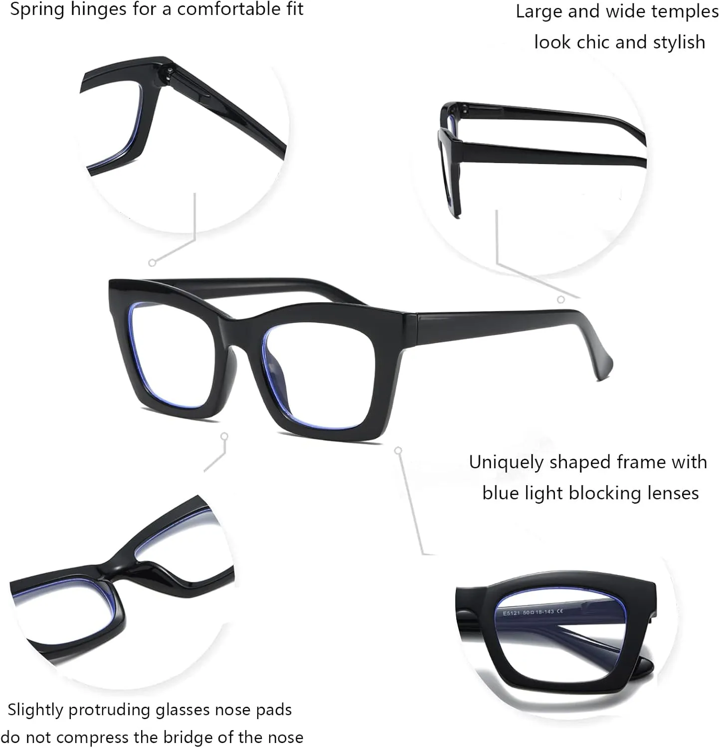 Hubeye 5 Pairs Oprah Style Square Reading Glasses for Women Men Blue Light Blocking Computer Readers with leather case  0.0
