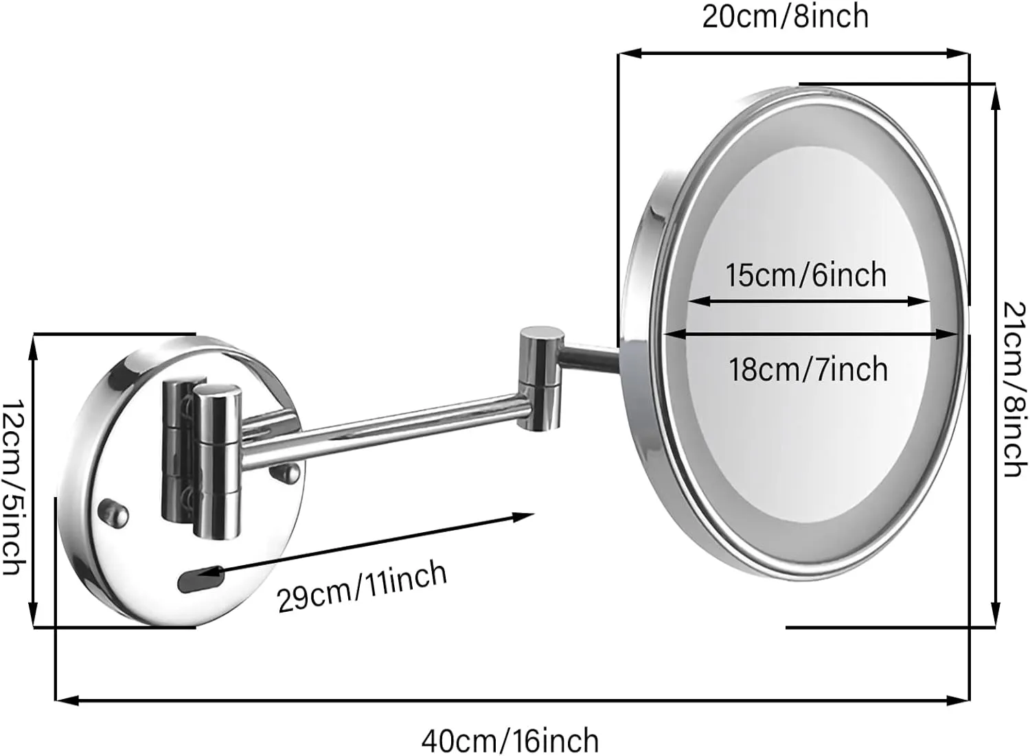 HUHJYUGE Wall Mounted LED Induction Makeup Mirror Magnification, 8 Inch Round Single Side Vanity Mirrors, Retractable Rotation Cosmetic Mirror for Bathroom, Shaving Mirror (Antique Copper Plug 3X)