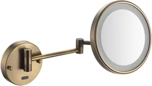 HUHJYUGE Wall Mounted LED Induction Makeup Mirror Magnification, 8 Inch Round Single Side Vanity Mirrors, Retractable Rotation Cosmetic Mirror for Bathroom, Shaving Mirror (Antique Copper Plug 3X)