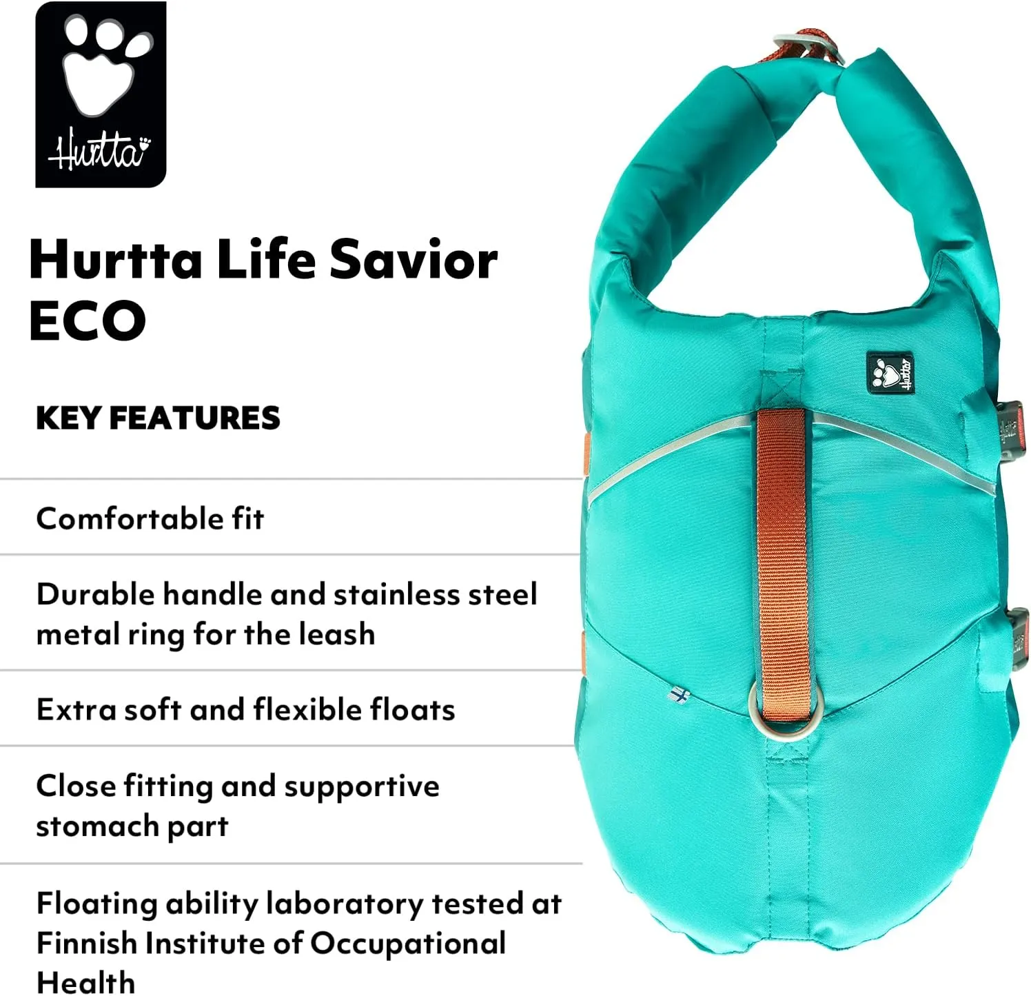 Hurtta ECO Life Savior, Dog Life Jacket, Peacock, 20-30 lb