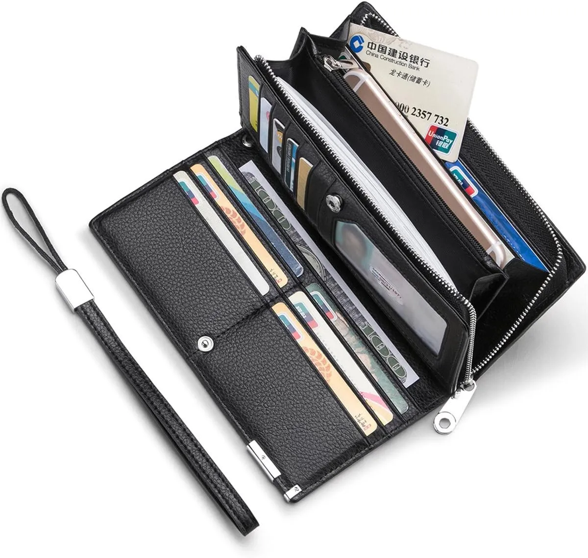 Huztencor Long Wallets for Men Leather RFID Blocking Bifold Wallet with Zipper