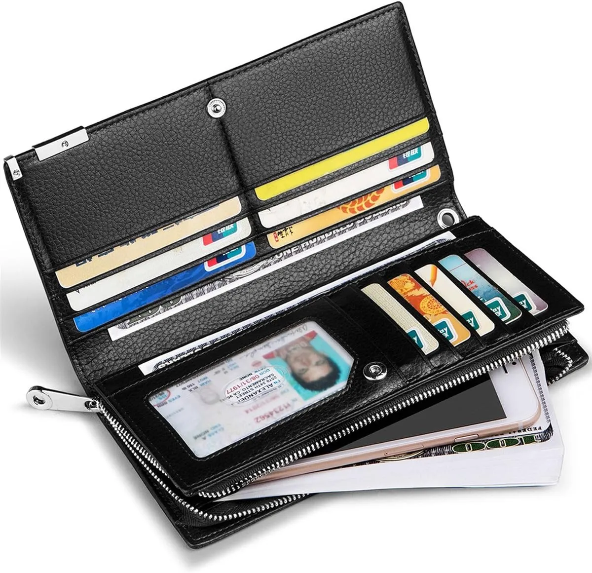 Huztencor Long Wallets for Men Leather RFID Blocking Bifold Wallet with Zipper