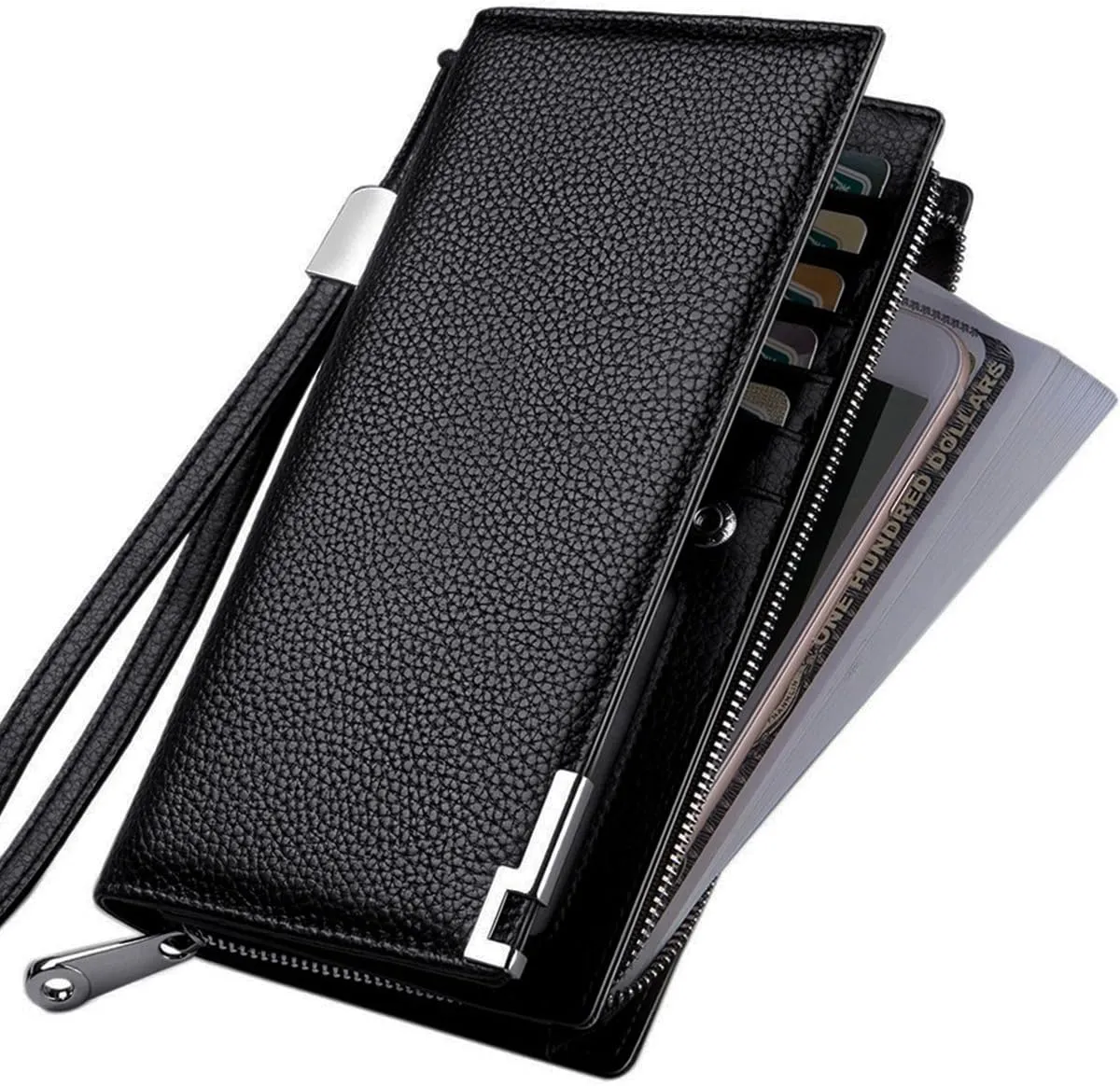 Huztencor Long Wallets for Men Leather RFID Blocking Bifold Wallet with Zipper