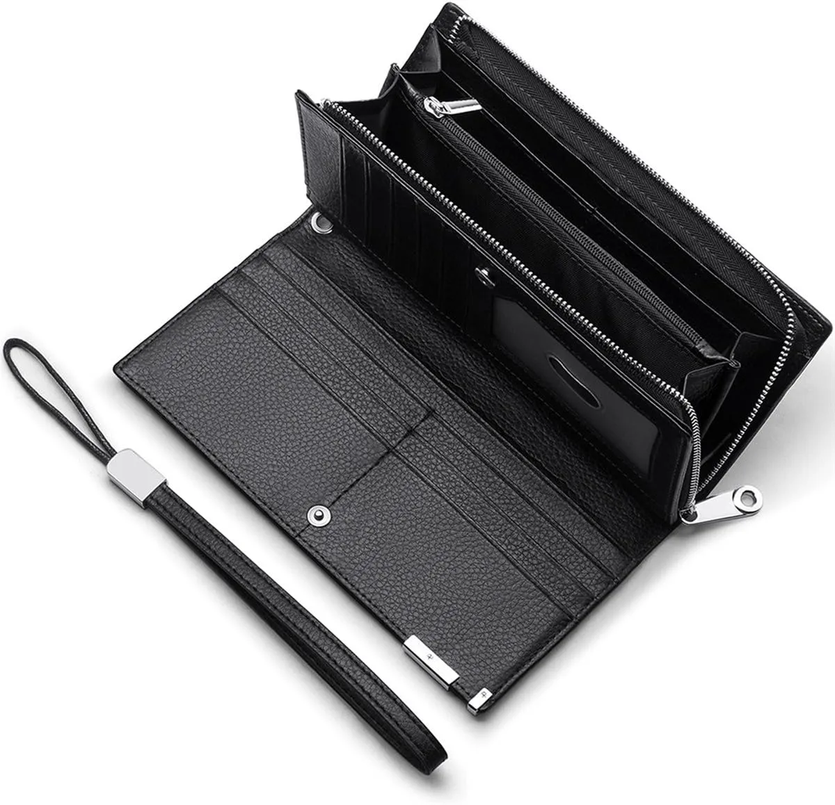 Huztencor Long Wallets for Men Leather RFID Blocking Bifold Wallet with Zipper