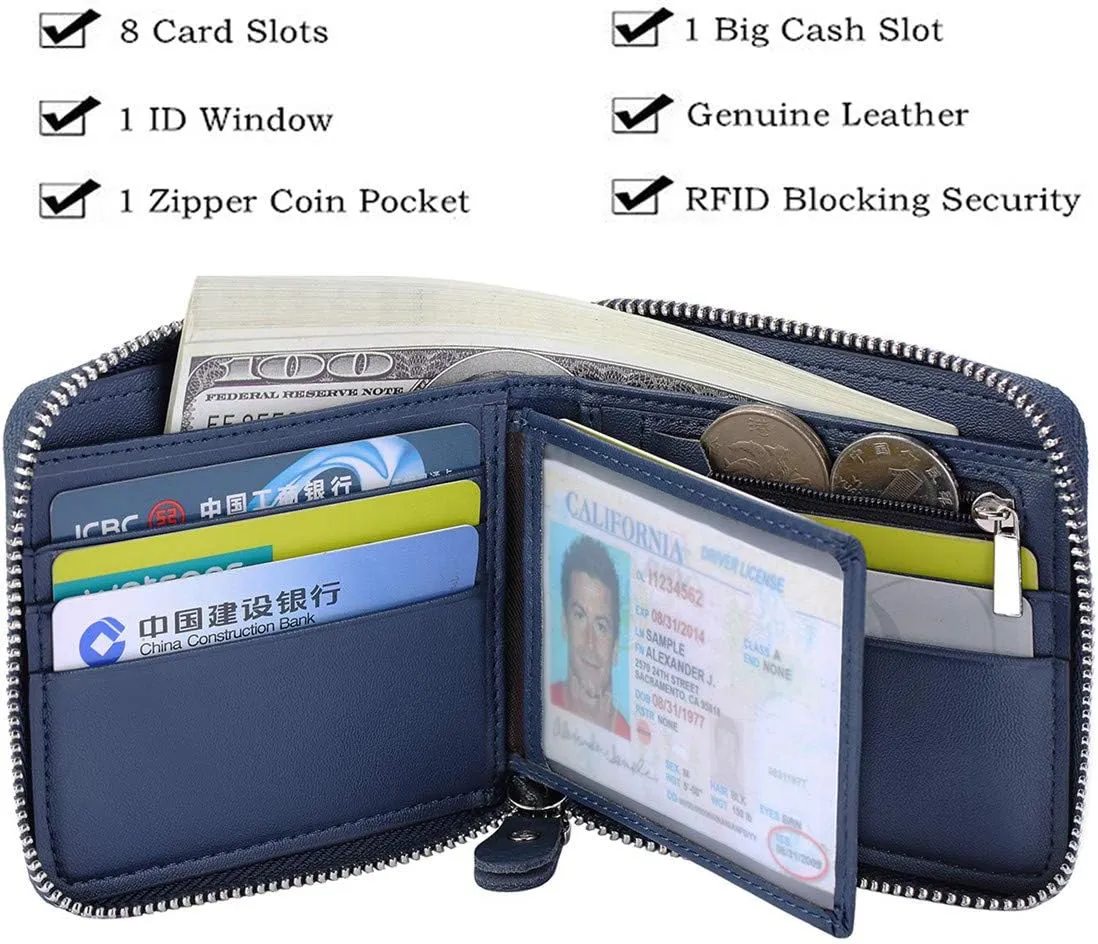 Huztencor Zipper Wallet Men RFID Blocking Leather Bifold Credit Card Wallets (FBA)