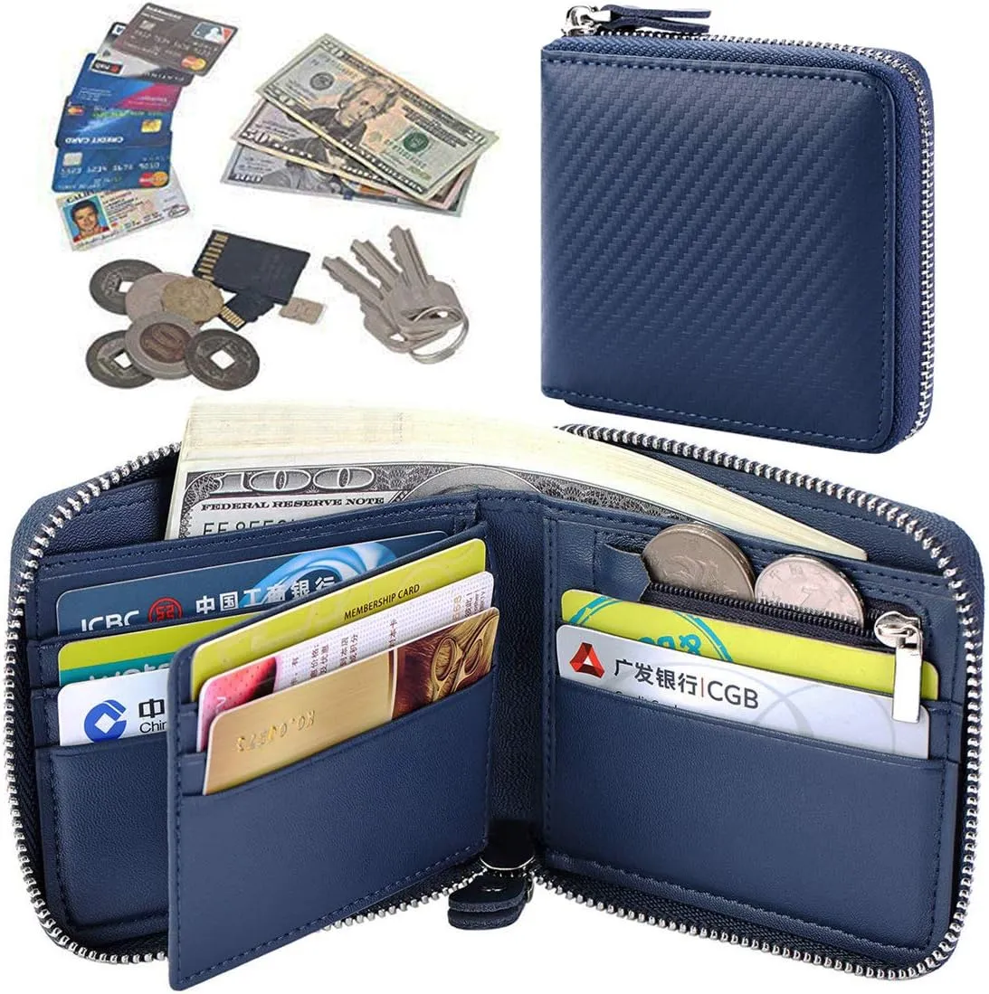 Huztencor Zipper Wallet Men RFID Blocking Leather Bifold Credit Card Wallets (FBA)