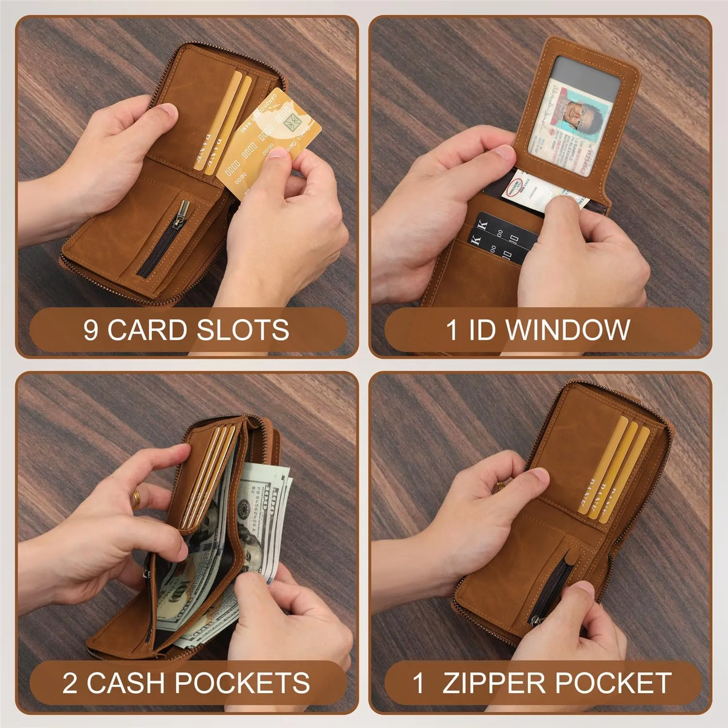 Huztencor Zipper Wallet Men RFID Blocking Leather Bifold Credit Card Wallets (FBA)