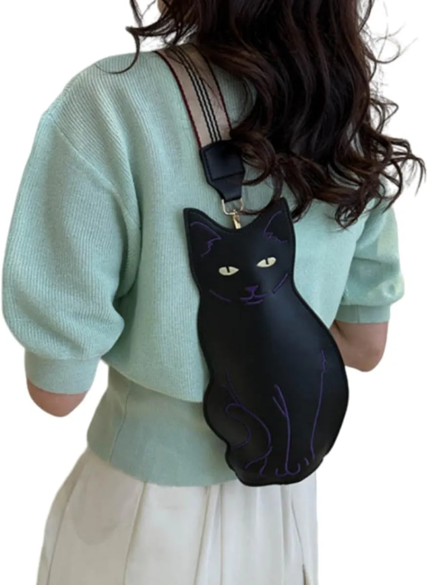 IAMUHI Novely Cat Shaped Sling Handbags Faux Leather Cross Chest Shoulder Bag Purse for Women
