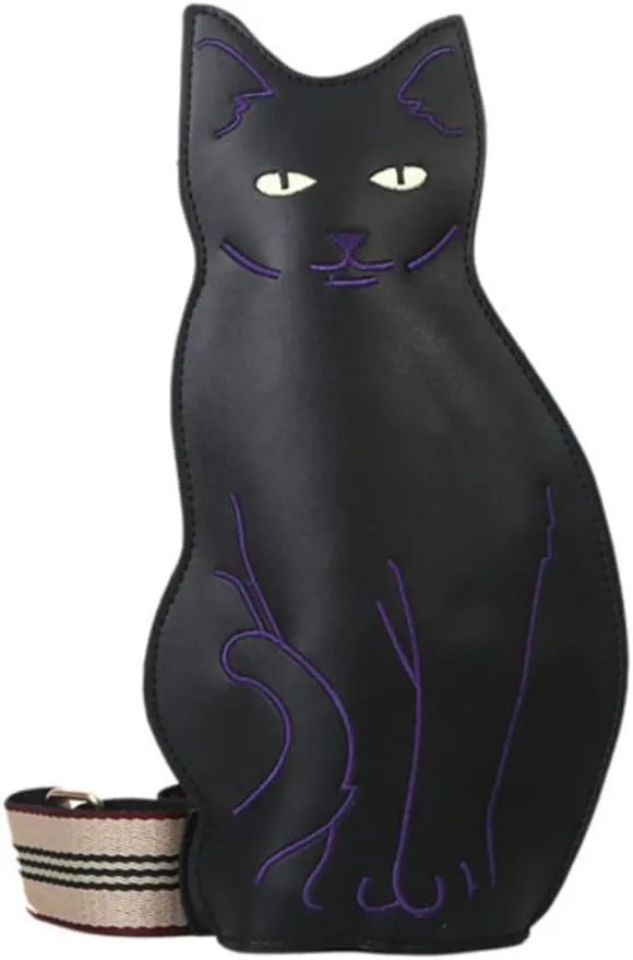 IAMUHI Novely Cat Shaped Sling Handbags Faux Leather Cross Chest Shoulder Bag Purse for Women