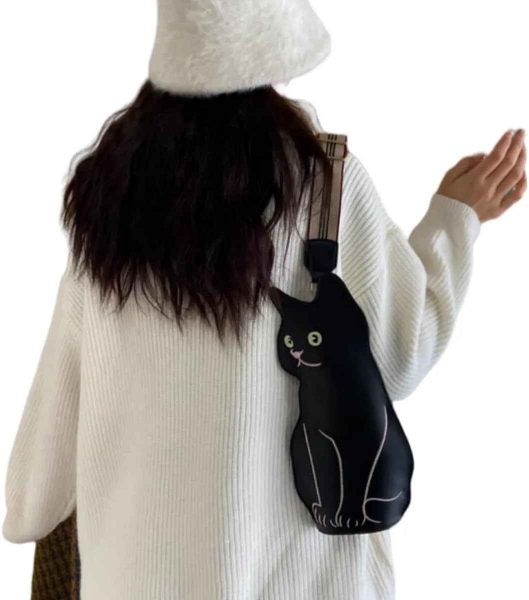 IAMUHI Novely Cat Shaped Sling Handbags Faux Leather Cross Chest Shoulder Bag Purse for Women