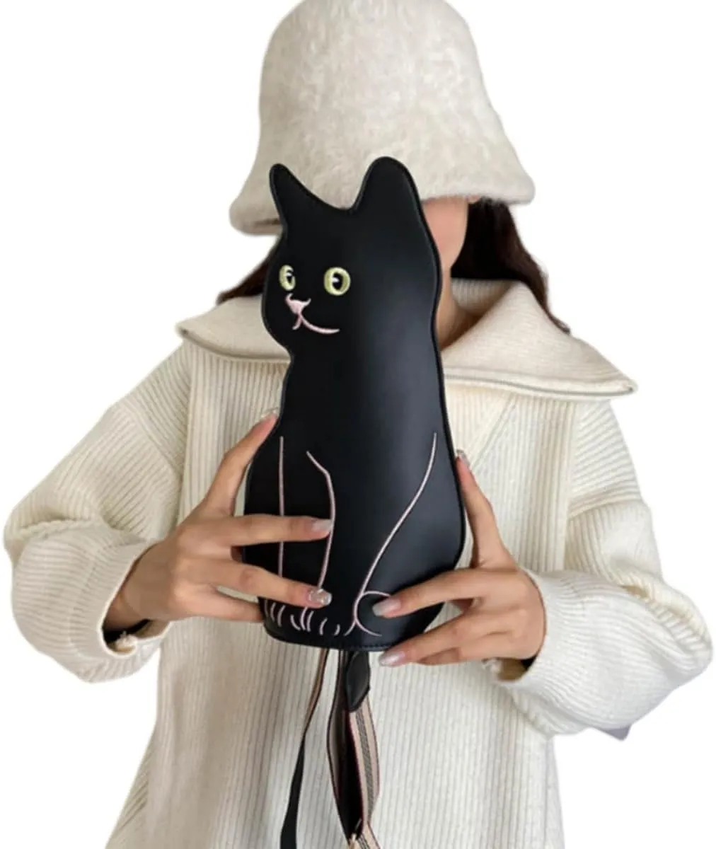 IAMUHI Novely Cat Shaped Sling Handbags Faux Leather Cross Chest Shoulder Bag Purse for Women