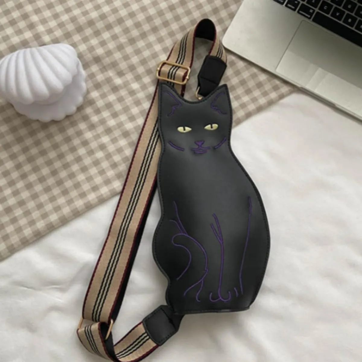 IAMUHI Novely Cat Shaped Sling Handbags Faux Leather Cross Chest Shoulder Bag Purse for Women