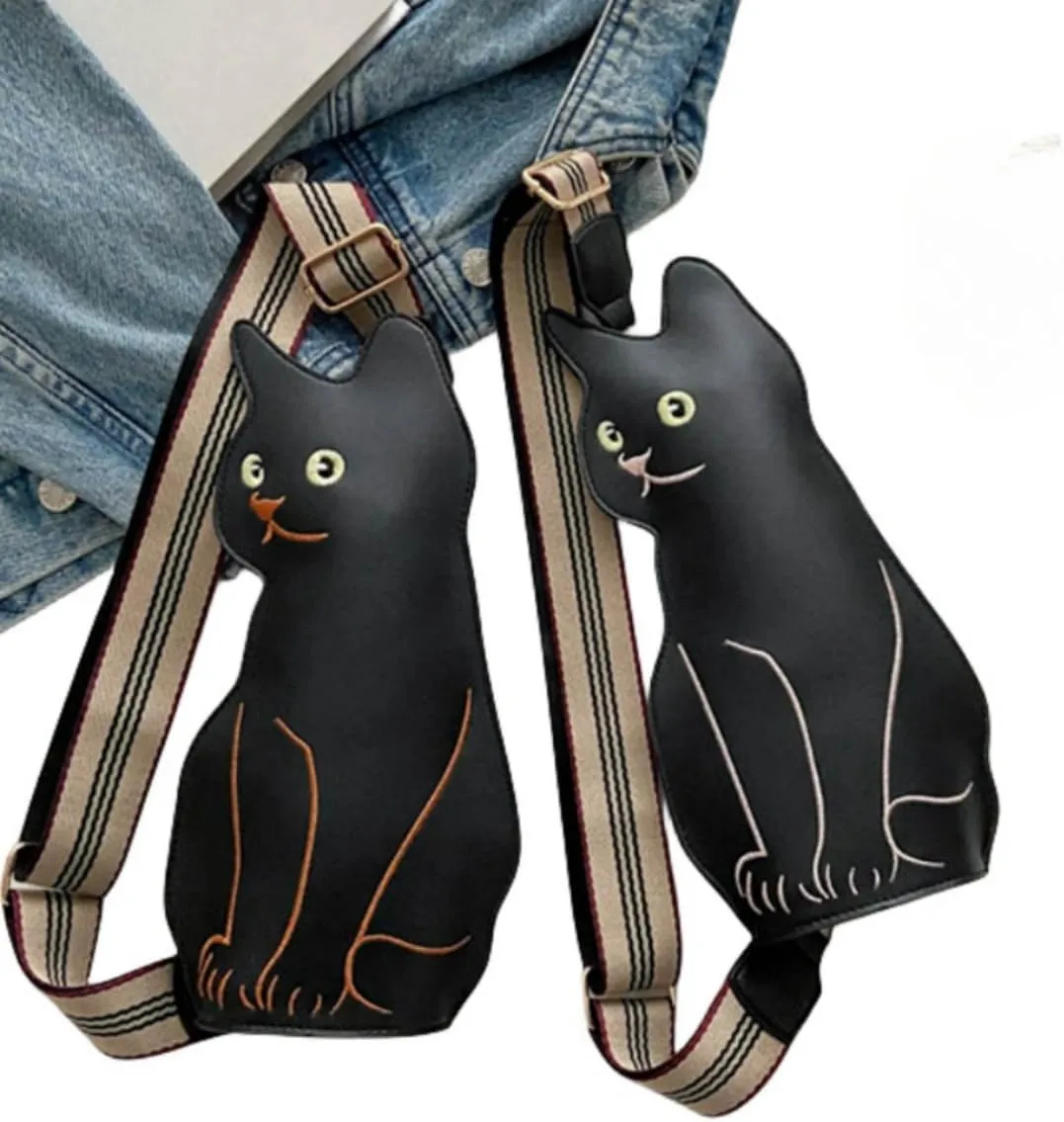 IAMUHI Novely Cat Shaped Sling Handbags Faux Leather Cross Chest Shoulder Bag Purse for Women