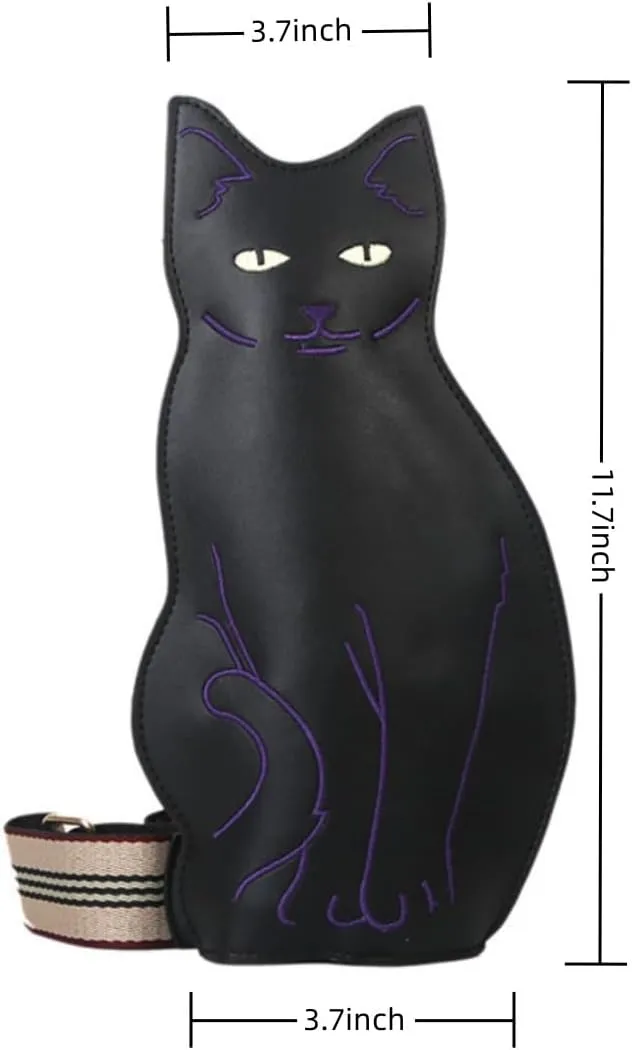 IAMUHI Novely Cat Shaped Sling Handbags Faux Leather Cross Chest Shoulder Bag Purse for Women