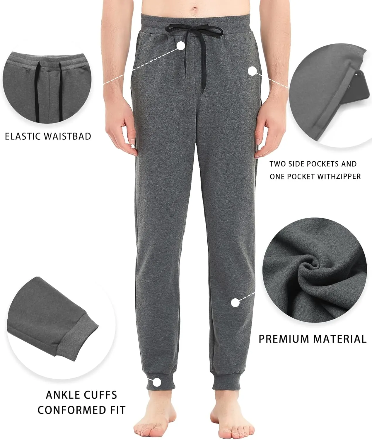 Idtswch 30/32/34/36/38/40 Long Inseam Mens Tall Sweatpants Extra Long Joggers Pant with Zip Pockets